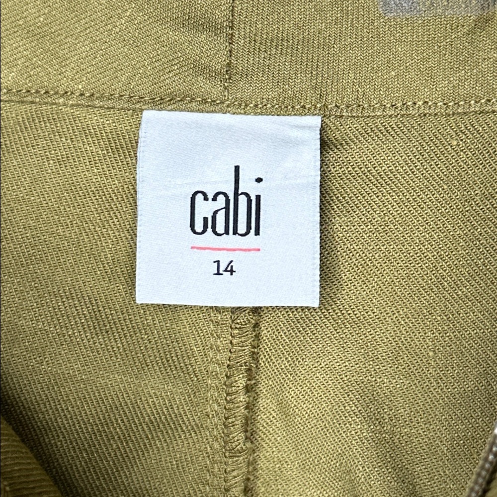 Cabi Women's‎ Linen Blend Charlie Trouser Size 14 Olive Green Flared Pant #5314L - Picture 9 of 16